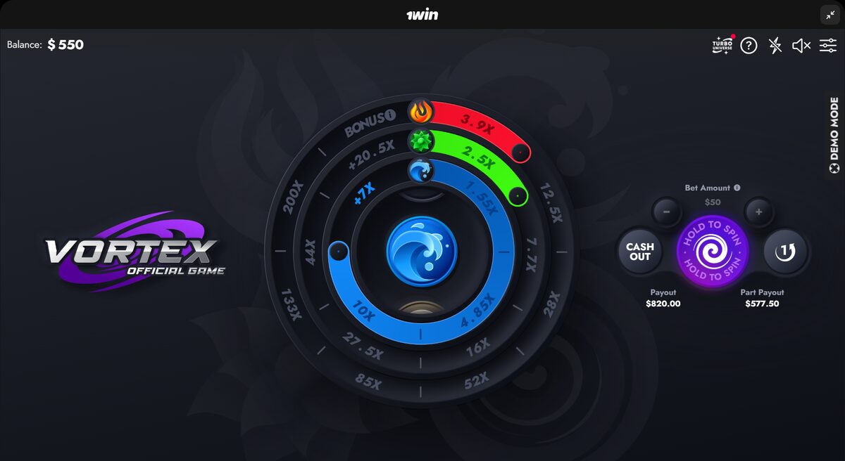 Demo in the Vortex Game at 1win